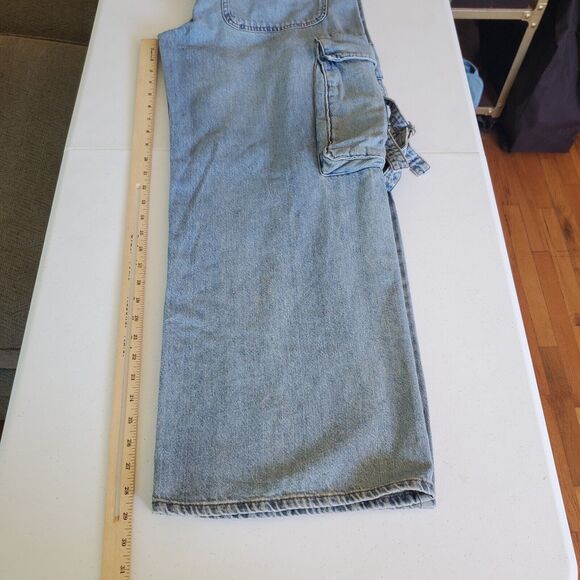 SONG Low Rise Slouchy Street Cargo Jean Blue Light Wash Denim Wide Leg NEW - Picture 10 of 14
